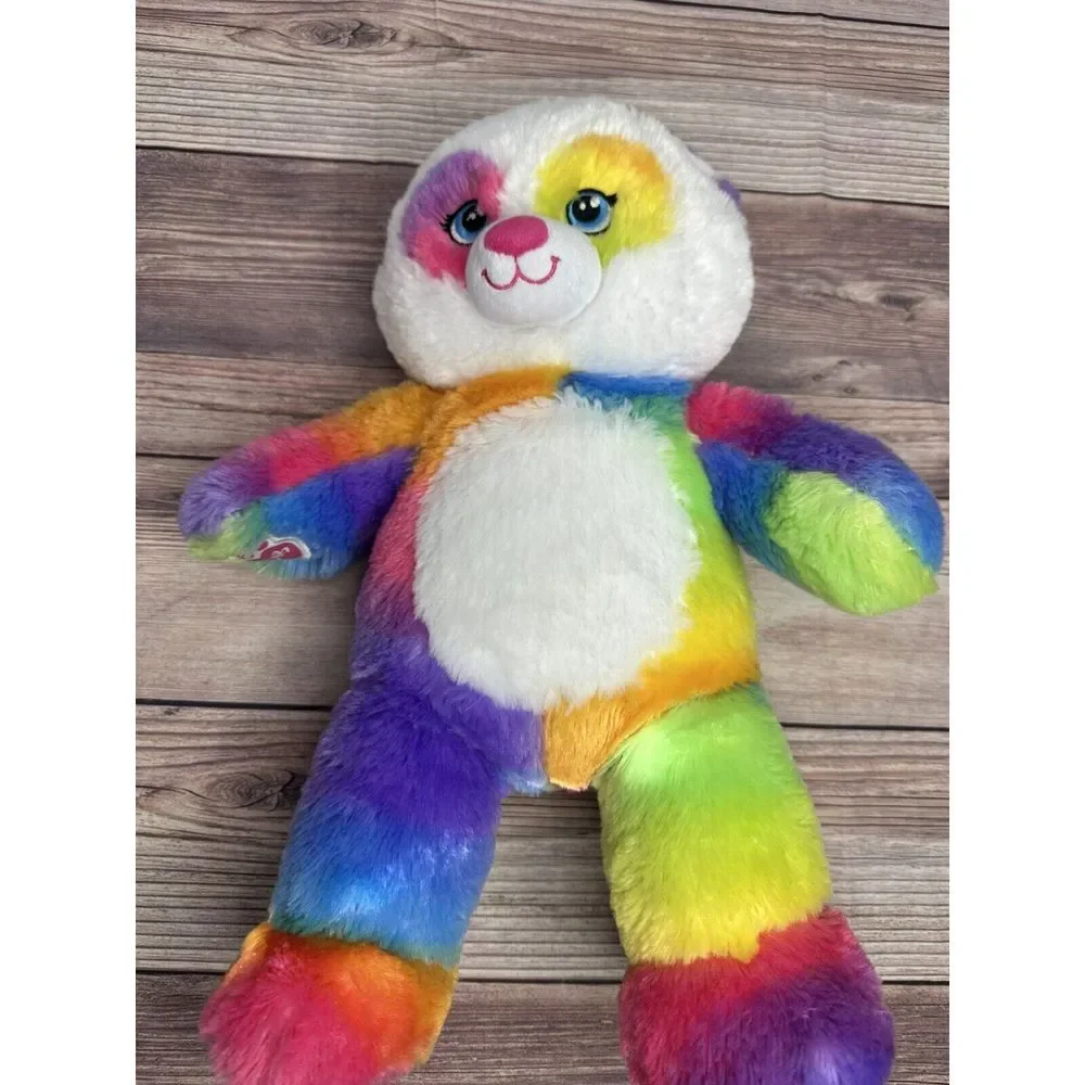 Build A Bear Rainbow Pop of Color Panda Plush Stuffed‎ Animal 16 Inches Long EUC
